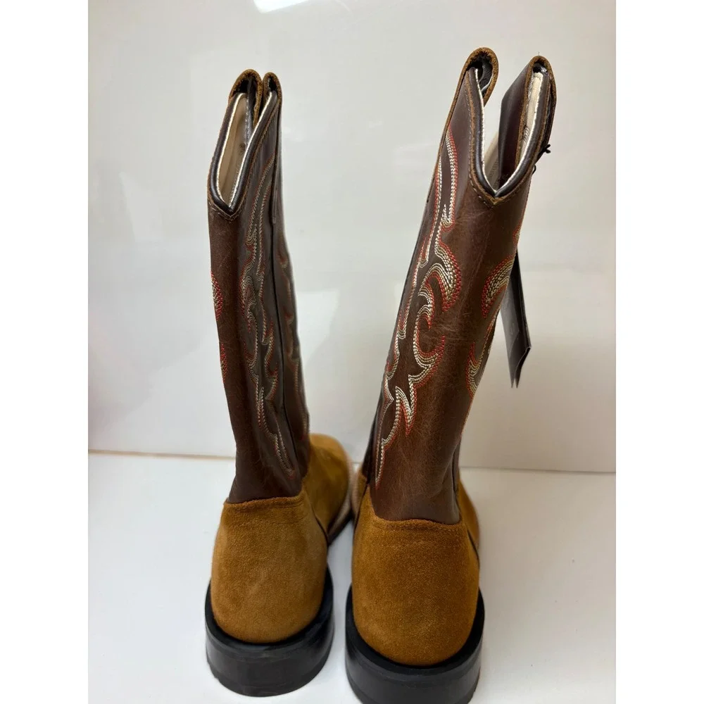 Old West Youth BSY1987 Brown Suede Leather Square Toe Cowboy Boots Size 4 D